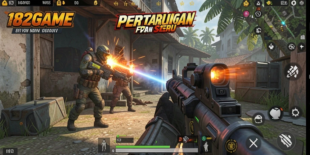 Gameplay seru 182GAME dalam aksi tembak-menembak FPS.