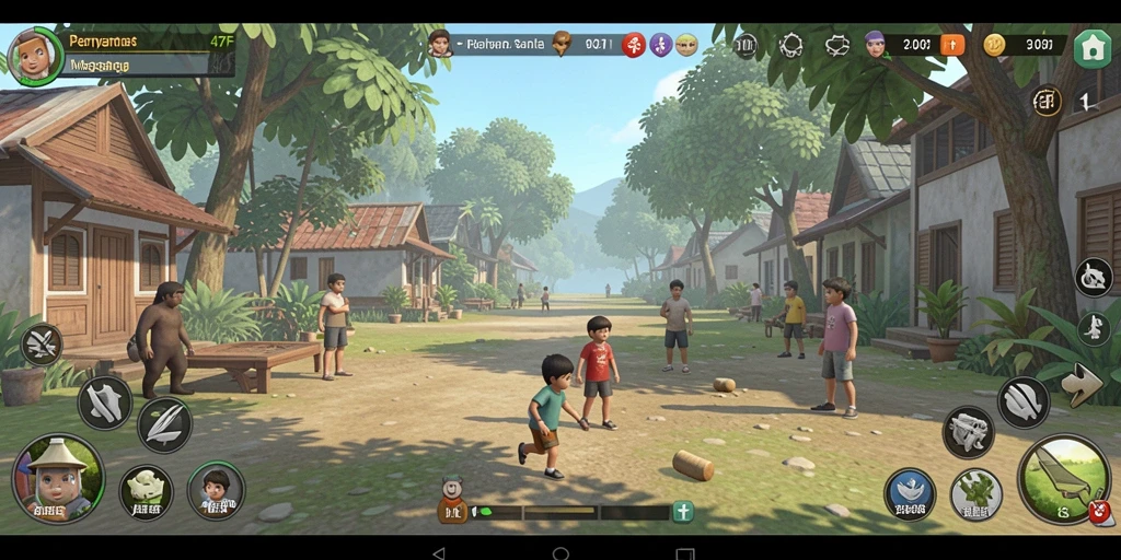 Tampilan gameplay 47F yang ceria dan penuh warna.