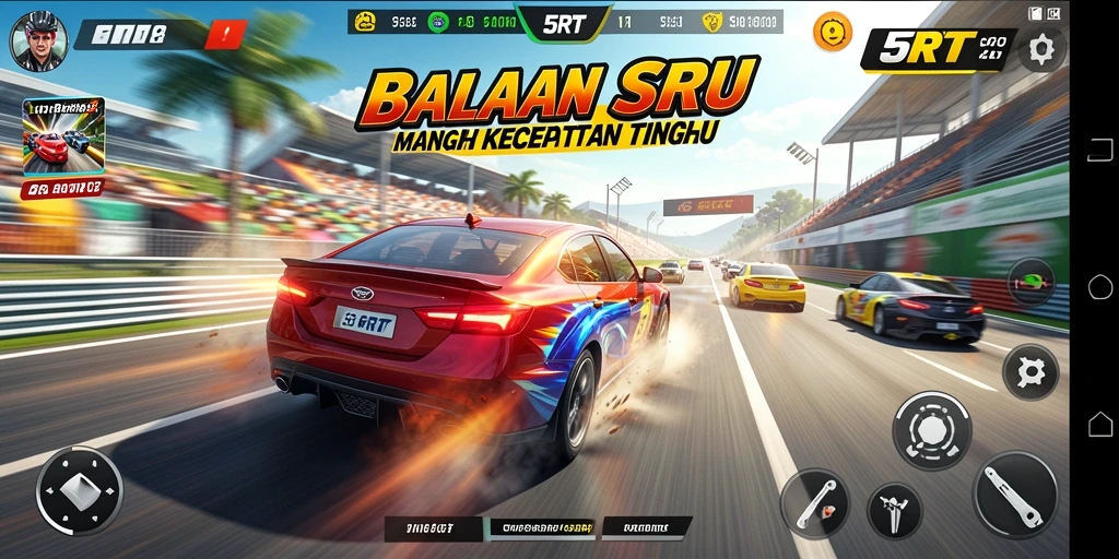Tampilan gameplay Racing seru di 5RT dengan mobil cepat.