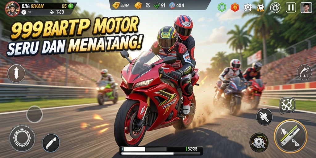 Screenshot gameplay 99RTP yang menunjukkan aksi balapan motor yang seru.