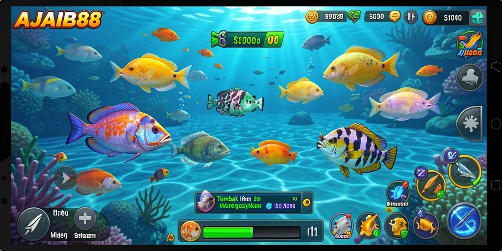 Tampilan gameplay seru AJAIB88 dengan aksi tembak ikan.