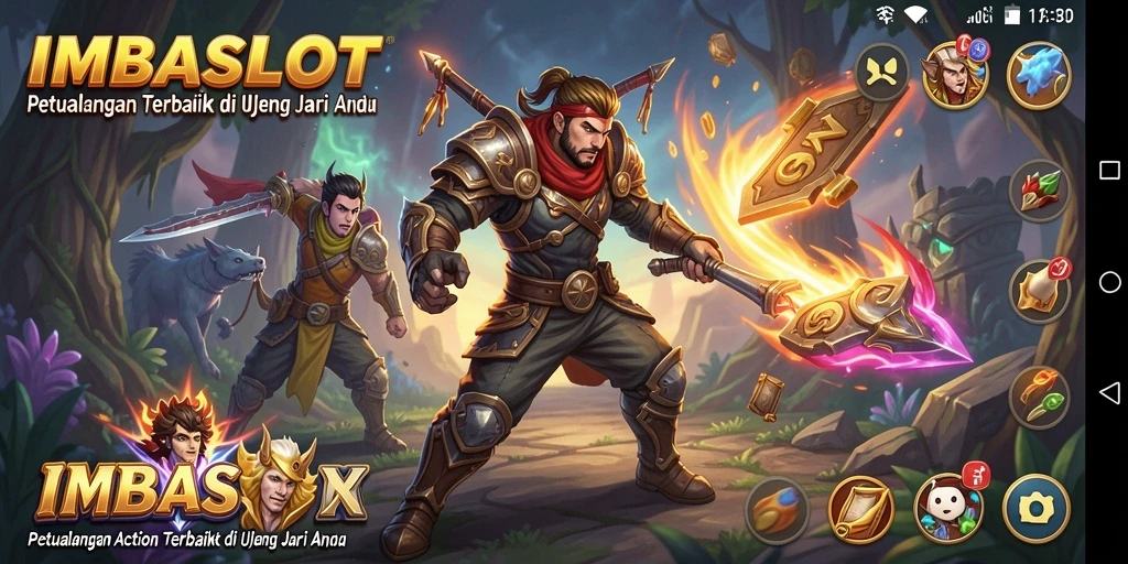 Tampilan gameplay mendebarkan dari IMBASLOT saat karakter melawan musuh.