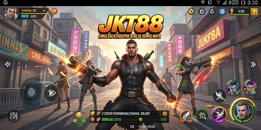 Screenshot gameplay JKT88 menampilkan interaksi karakter yang dinamis.