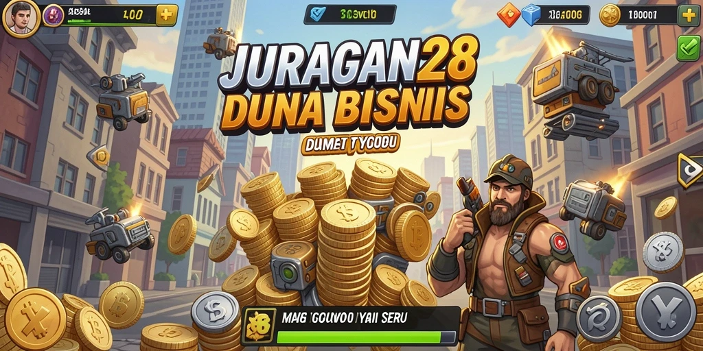 Tampilan gameplay JURAGAN28 dengan berbagai komponen bisnis yang dikelola pemain.
