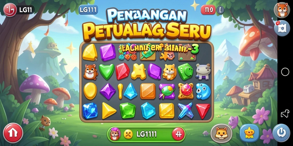 Screenshot utama dari LG111 menampilkan aksi permainan Match-3 yang seru.