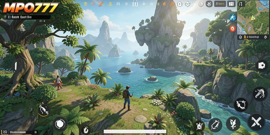 Screenshot gameplay MPO777 yang menunjukkan keindahan dunia terbuka.