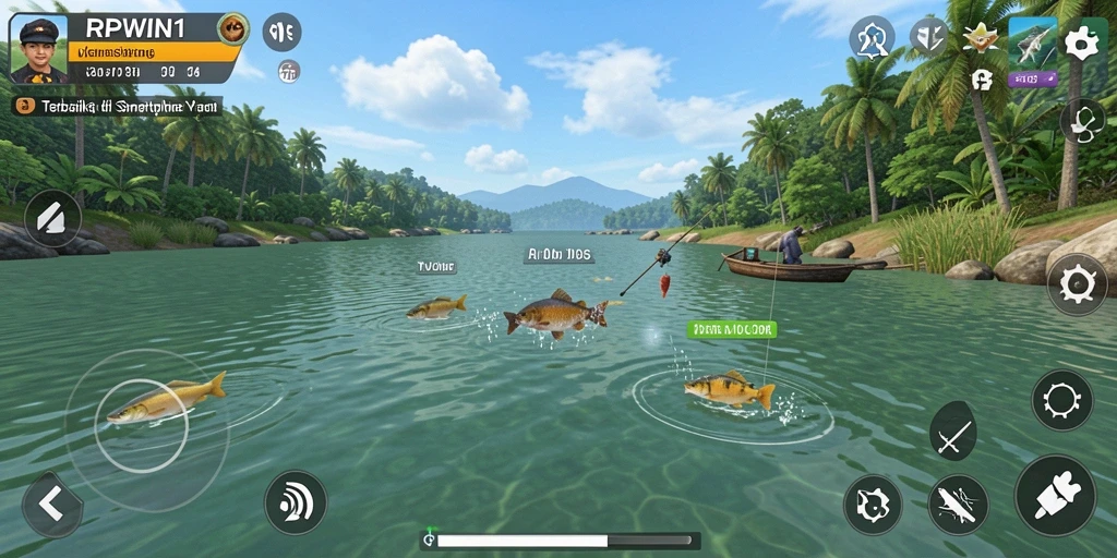 Screenshot gameplay RPWIN1 menampilkan aksi memancing yang seru dan menantang.