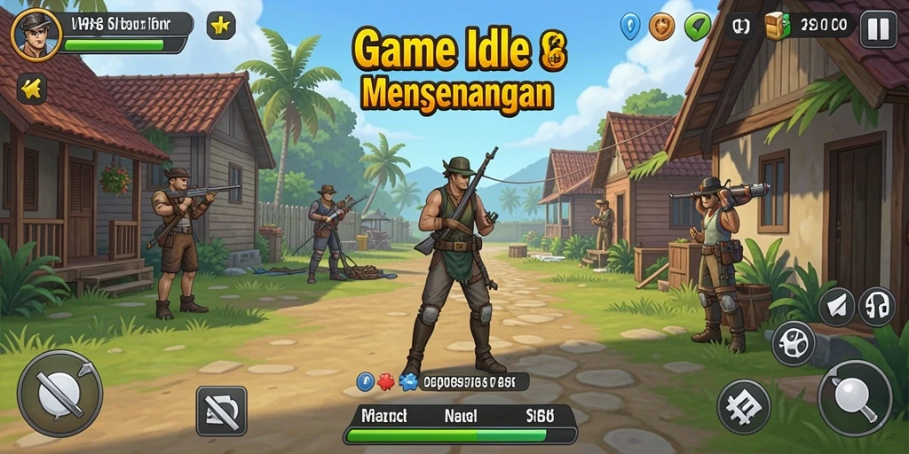 Tampilan gameplay V98 menunjukkan karakter dan item yang menarik dalam permainan Idle.