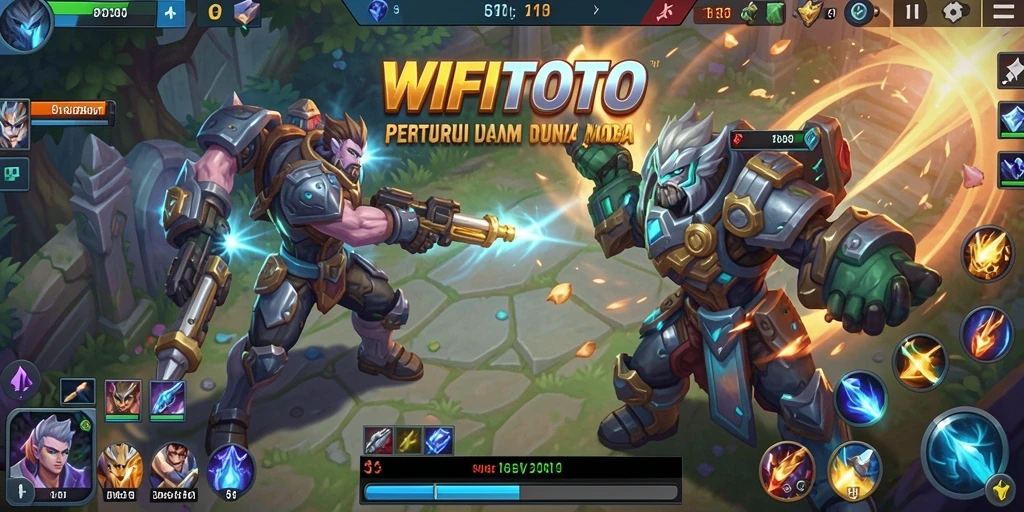Tampilan seru dari gameplay WIFITOTO dalam pertarungan MOBA.